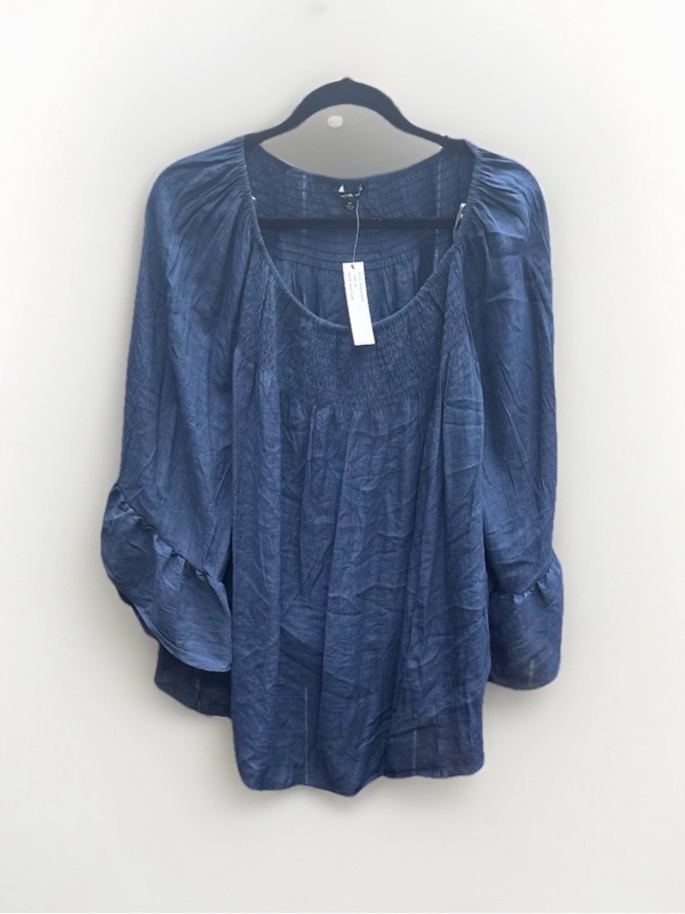 Zac & Rachel Women's Blue Peasant Blouse - Lightweight Scoop Neck Top